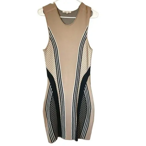Ohne Titel Striped Bodycon Black Beige Dress Size Medium - Picture 2 of 10